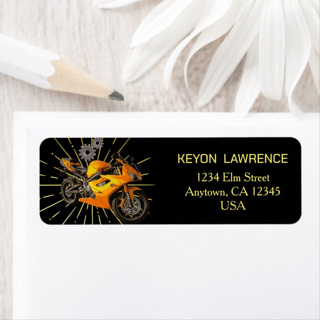 Etiqueta Moto Motocicleta Bicicleta Negra y Dorada Personal (In situ)