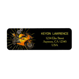 Etiqueta Moto Motocicleta Bicicleta Negra y Dorada Personal