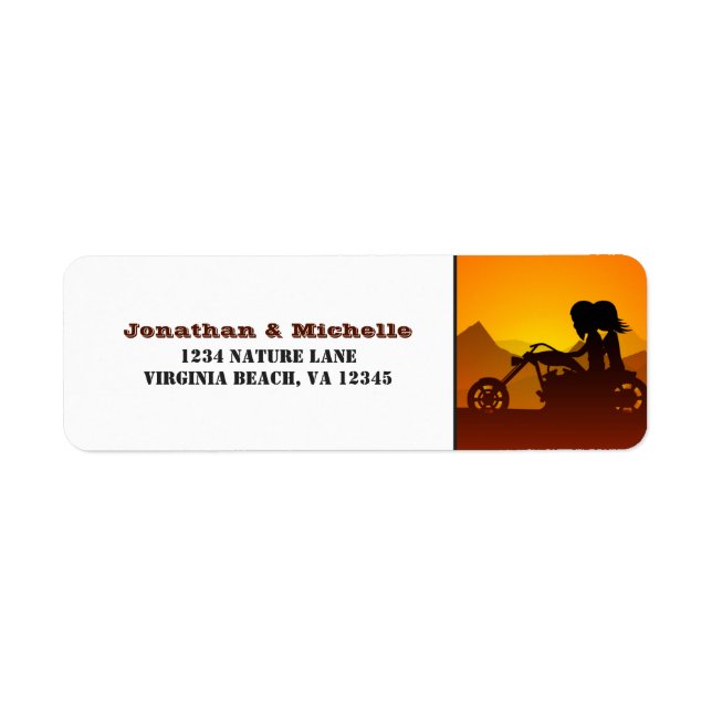 Etiqueta Motorcycle Couple Mountain Sunset/Sunrise Address (Frente)