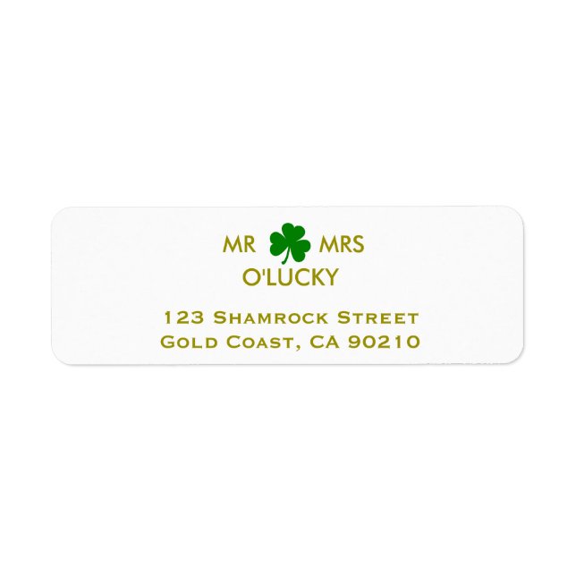 Etiqueta MR y MRS Elegant Irish Shamrock Label Template (Frente)