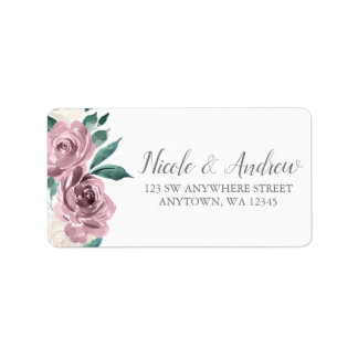 Etiqueta Muave Watercolor Rosas Dirección Floral