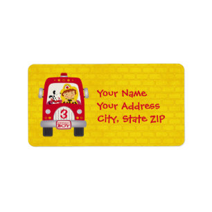 Etiqueta Muchacho del cumpleaños del coche de bomberos