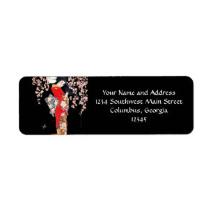 Etiqueta Mujer asiática con noche de flores de cerezo