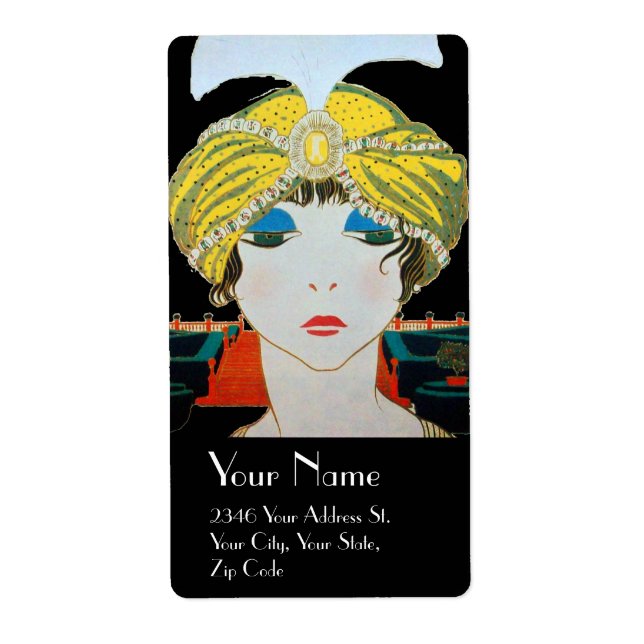 Etiqueta MUJER CON FORMA ORIENTAL AMARILLA TURBANA / Bellez (Frente)