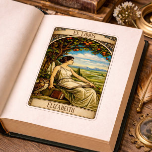 Etiqueta Mujer de época Art Nouveau leyendo bajo un árbol