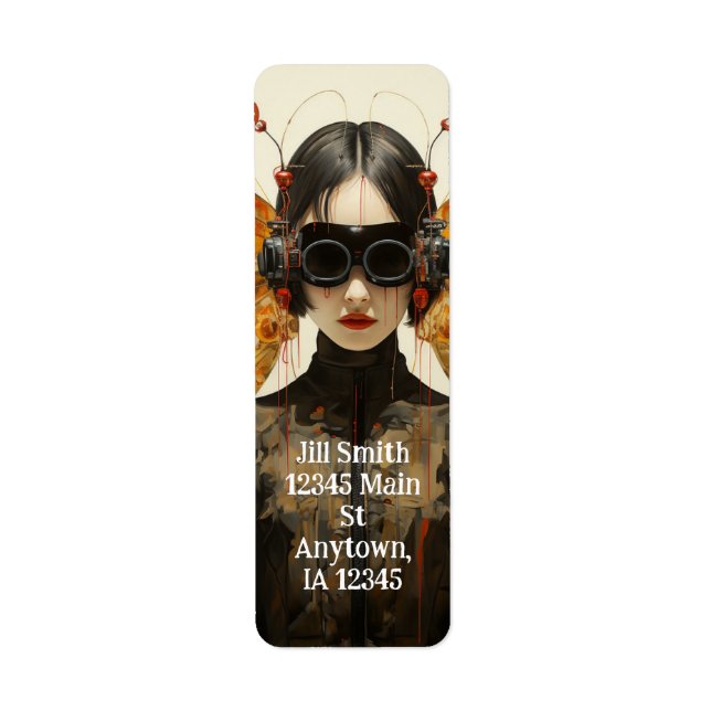 Etiqueta Mujer de un insecto de Scifi (Frente)