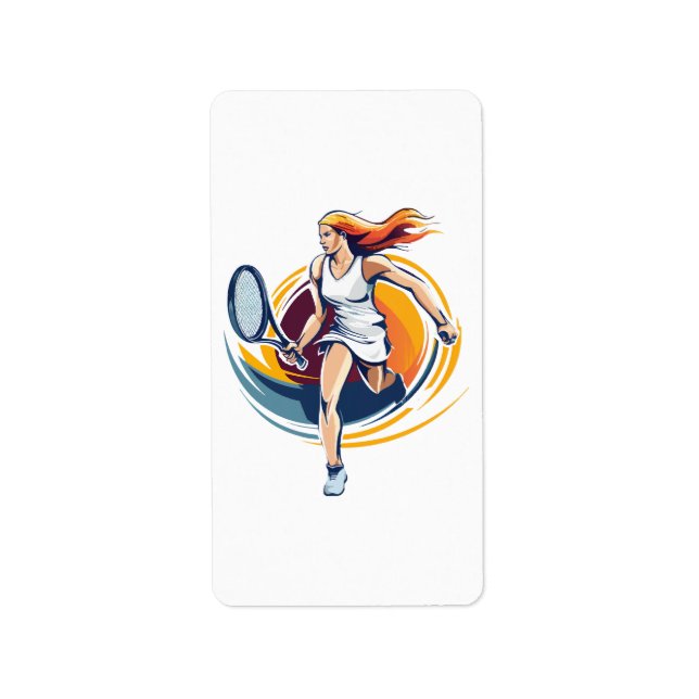 Etiqueta mujer jugando tenis (Frente)