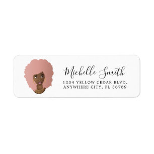 Etiqueta Mujer negra, afro de pelo natural rosado