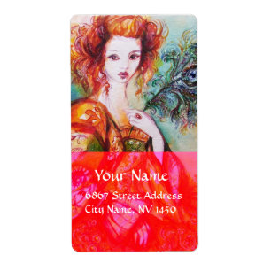 Etiqueta MUJER ROMÁNTICA CON PELO DE PELO DE PELO, rojo