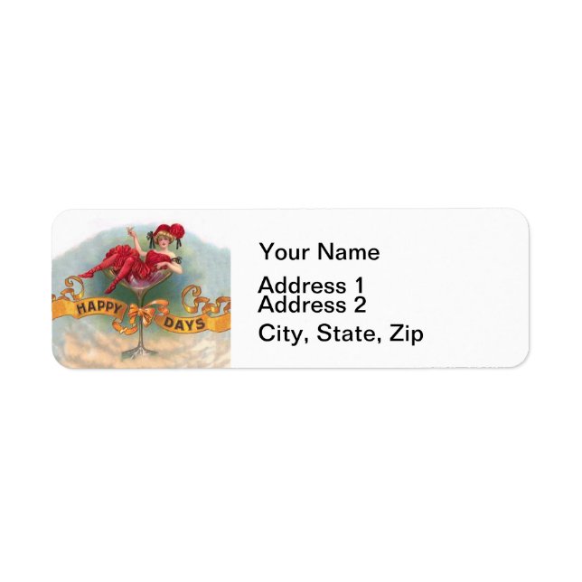 Etiqueta Mujer victoriana Red Champagne feliz (Frente)