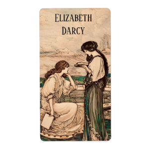 Etiqueta Mujeres leyndo Arte Nouveau vintage