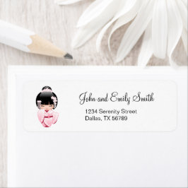 Etiqueta Muñeca Kokeshi kimono blanca - Chica Geisha lindo