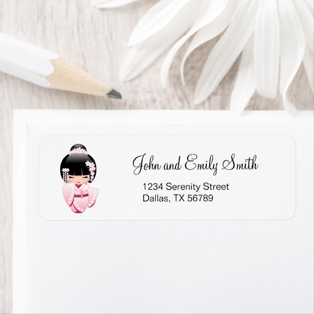 Etiqueta Muñeca Kokeshi kimono blanca - Chica Geisha lindo (In situ)