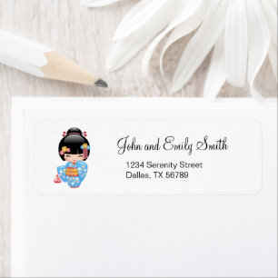 Etiqueta Muñeca Maiko Kokeshi - Chica Geisha japonés