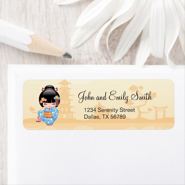 Etiqueta Muñeca Maiko Kokeshi - Chica Geisha japonés (In situ)