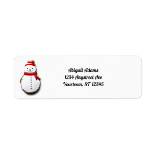 Etiqueta Muñeco de nieve en recorte rojo