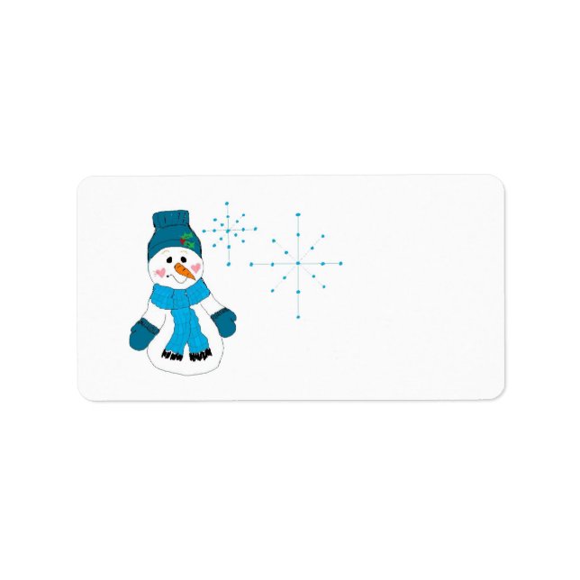 Etiqueta Muñeco de nieve y copos (Frente)