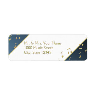Etiqueta Music Notes Gold y Blue Return Address