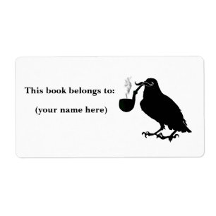 Etiqueta Mustache crow bookplate, cuadrado