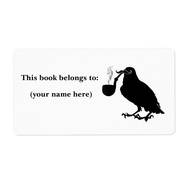 Etiqueta Mustache crow bookplate, cuadrado (Frente)