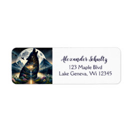 Etiqueta Mystical Wolf Howling en Moon Surreal Personalizad