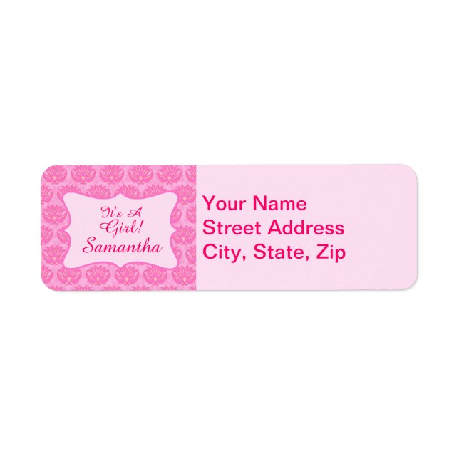 Etiqueta Nacimiento personalizado de bebé damascal rosa (Frente)