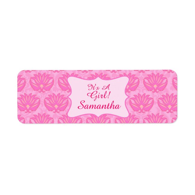 Etiqueta Nacimiento personalizado de bebé damascal rosa (Frente)