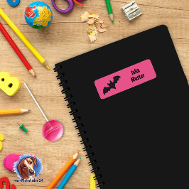 Etiqueta Namensaufkleber eckig - Fledermaus pink schwarz