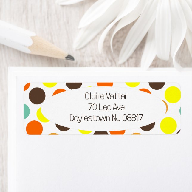 Etiqueta Naranja, amarillo, marrón, puntos azules (In situ)