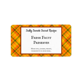 Etiqueta Naranja amarillo Plaid Personalizado Baking