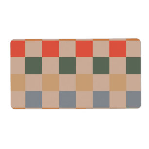 Etiqueta Naranja azul beige Brown Checkered Gingham Pattern