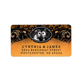 Etiqueta Naranja Black Halloween Elegant Wedding Skeletons