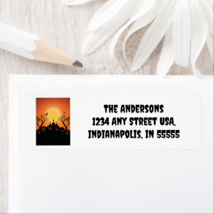 Etiqueta Naranja Black Halloween Party Pumpkin Graveyard