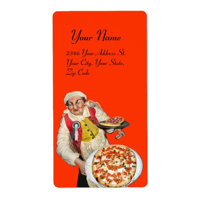 Etiqueta NARANJA blanco verde rojo PIZZA ITALIANA (Frente)