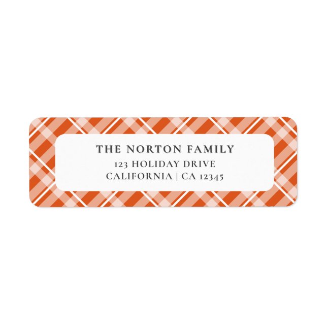 Etiqueta Naranja clásico Tartan Plaid Farmhouse Family (Frente)