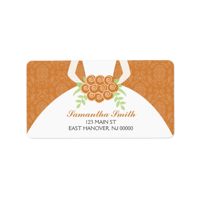 Etiqueta Naranja Damask Pattern Bridal Shower (Frente)