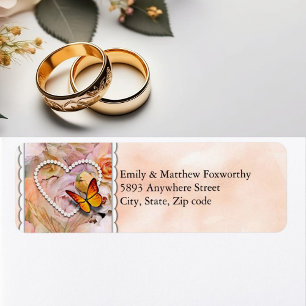 Etiqueta Naranja del corazón Rosas mariposas dirección de p