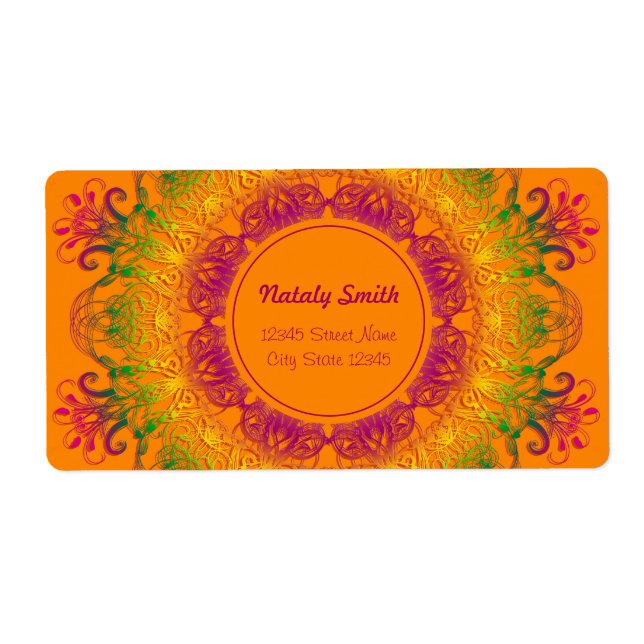 Etiqueta Naranja étnico Mandala (Frente)