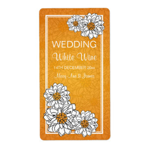 Etiqueta Naranja floral de la boda del vino de la dalia