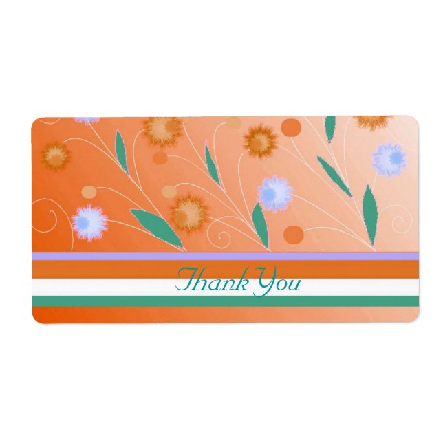 Etiqueta naranja Flores y franjas Gracias (Frente)
