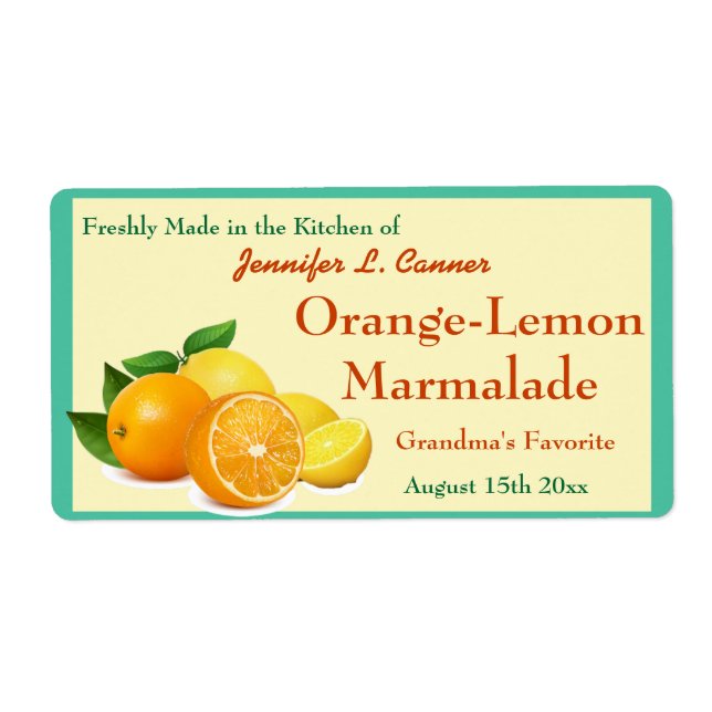 Etiqueta Naranja Lemon Marmalade Preserve Canning Jar (Frente)