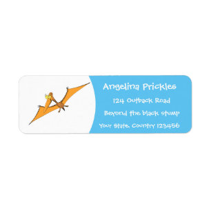 Etiqueta Naranja lindo y gracioso personalizado pterodáctil