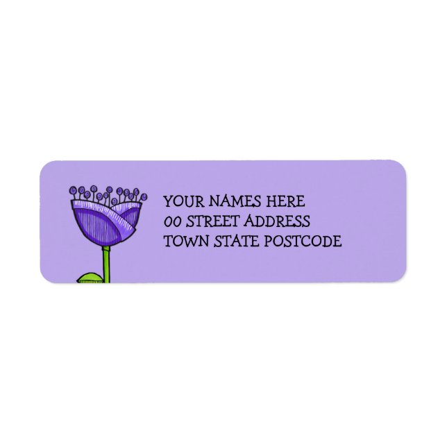 Etiqueta Naranja morado de las flores de Doodle divertidas (Frente)