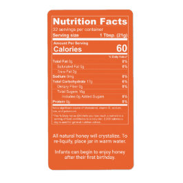 Etiqueta Naranja oscuro Producto de datos de nutrición