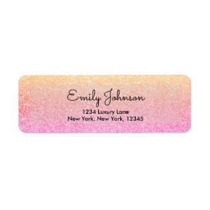 Etiqueta Naranja Purpurina de Faux Pink Sparkle
