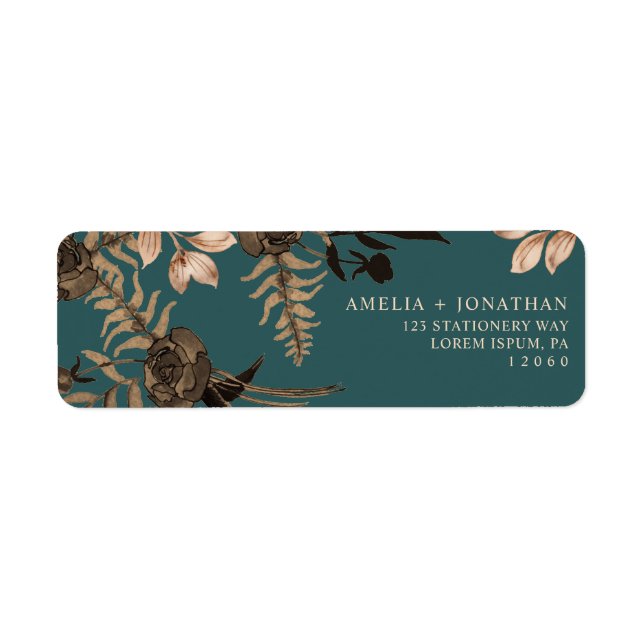 Etiqueta naranja quemado verde azulado terracota floral oto (Frente)