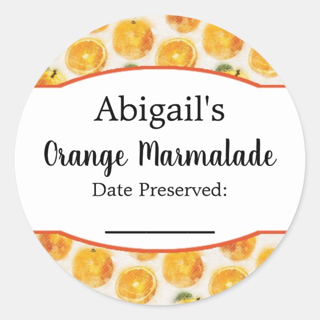 Etiqueta Naranja Redonda de Conserva de Fruta (Anverso)