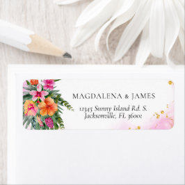 Etiqueta Naranja rosa brillante tropical floral