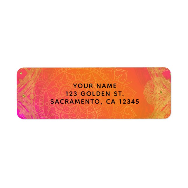 Etiqueta Naranja rosa de Fuchsia y Fiesta de Mandala india  (Frente)