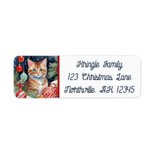 Etiqueta Naranja Tabby Kitty Meowy Navidades Dirección de R